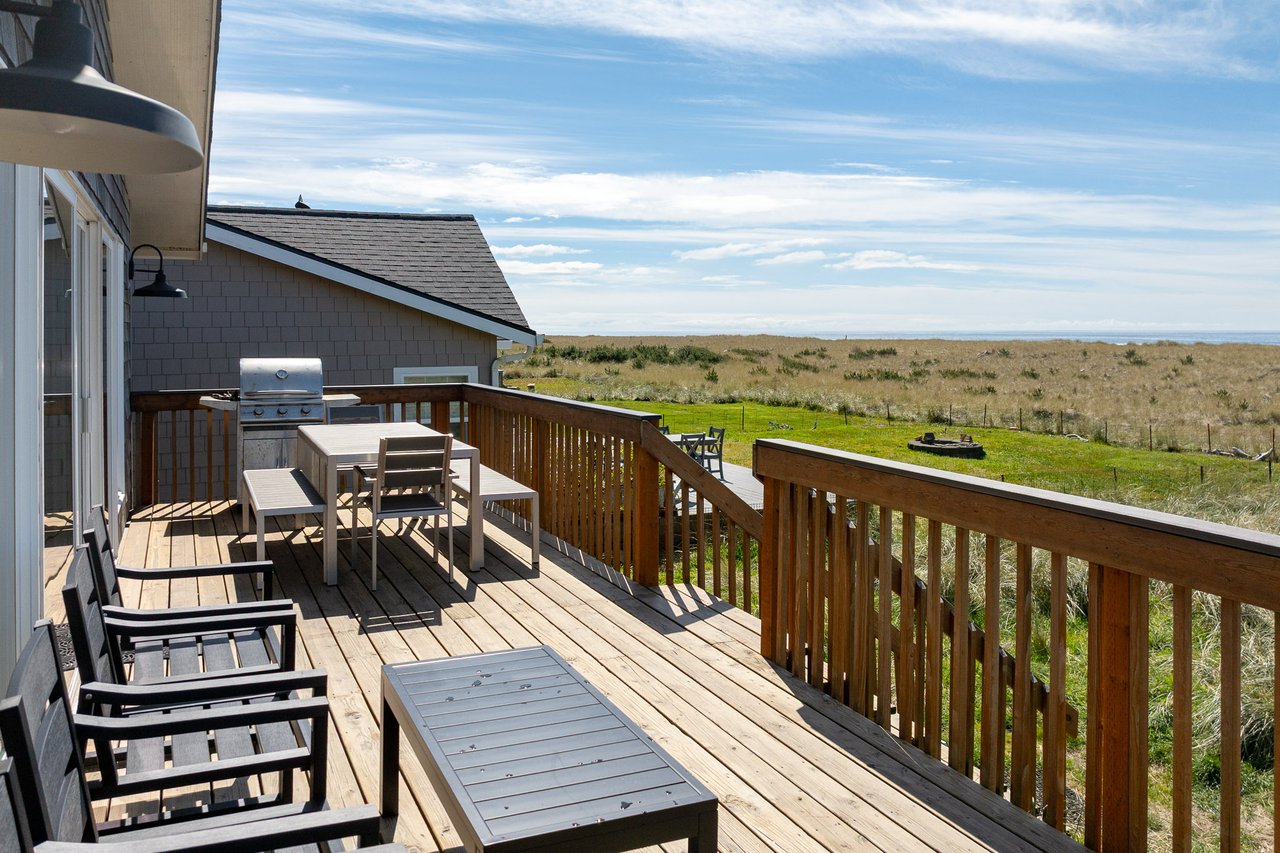 Step onto your private deck and breathe in the fresh coastal air while enjoying panoramic views of endless grasslands stretching to the horizon.
