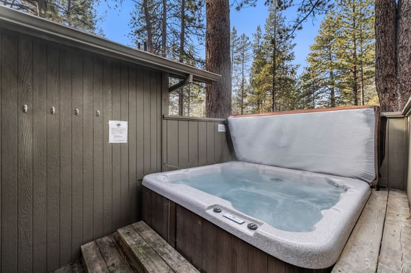 Soak away your cares in your private hot tub, surrounded by towering pines and crisp mountain air.