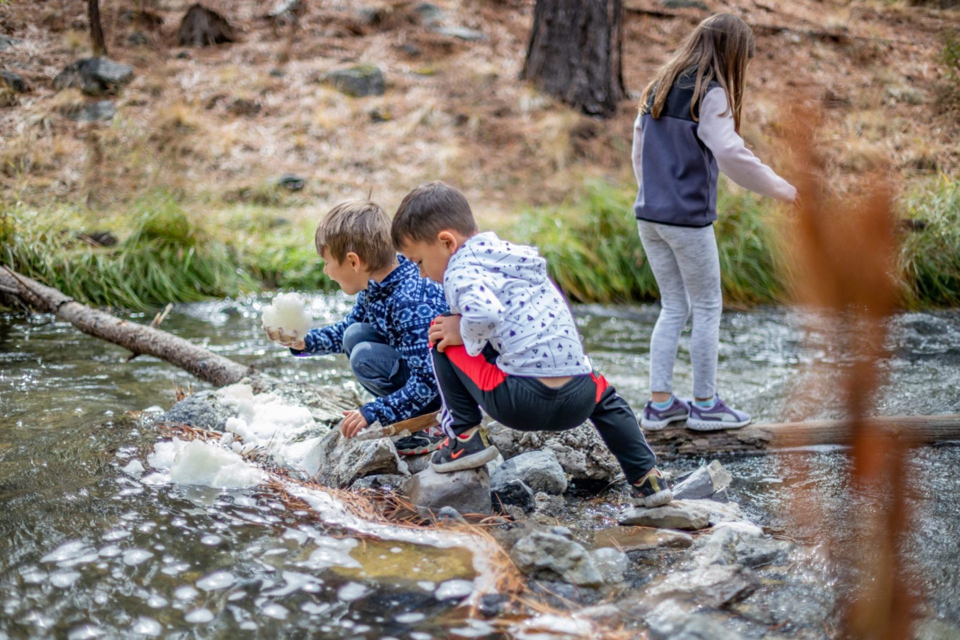 Three Children Exploring Central Oregon River