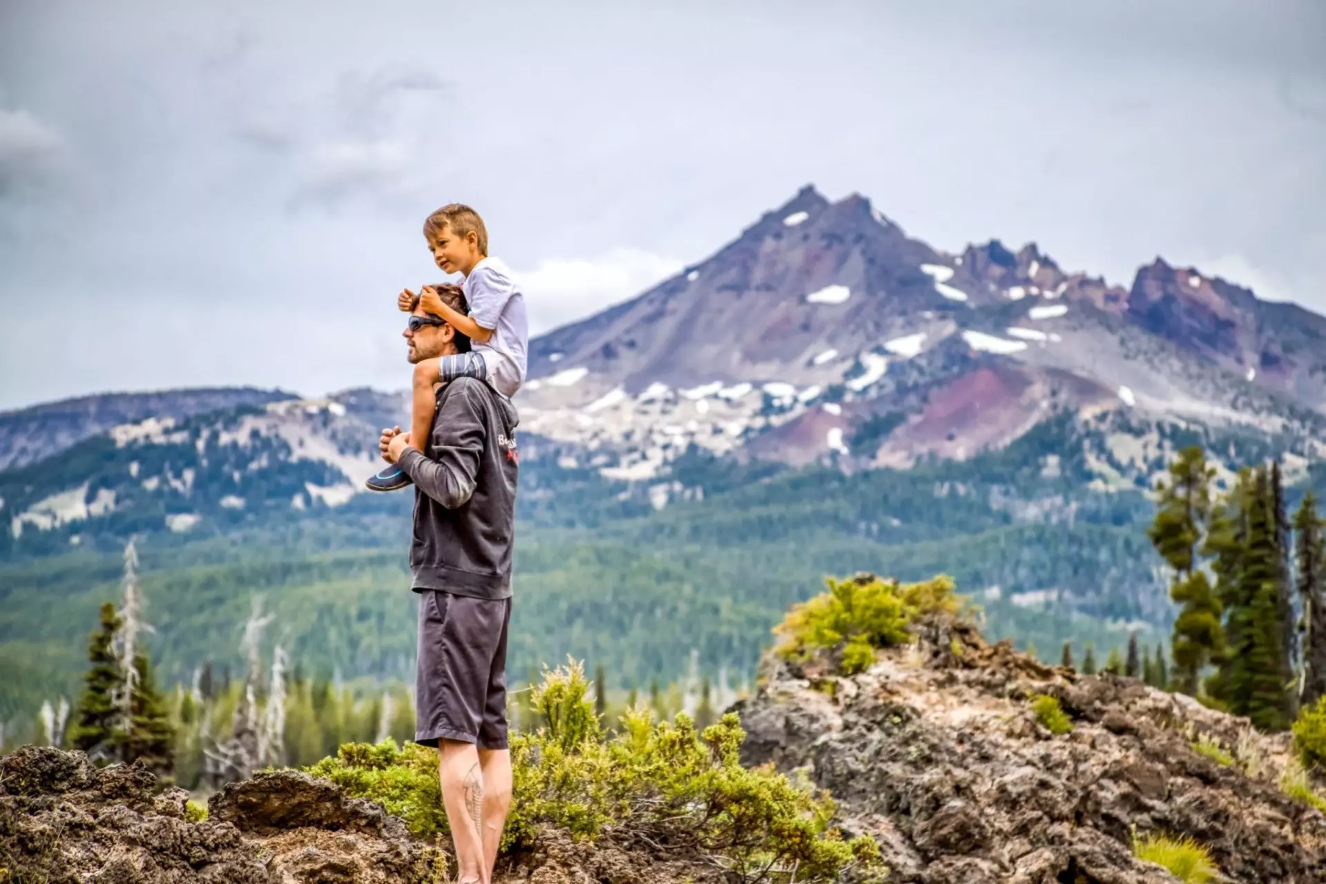 Father and Son Hiking in Bend, Oregon